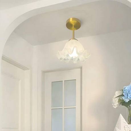 Hallway Flower Frosted Glass Gold Semi-Flush Mount Lamp Image - 2