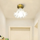 Hallway Flower Frosted Glass Gold Semi-Flush Mount Lamp Image - 3