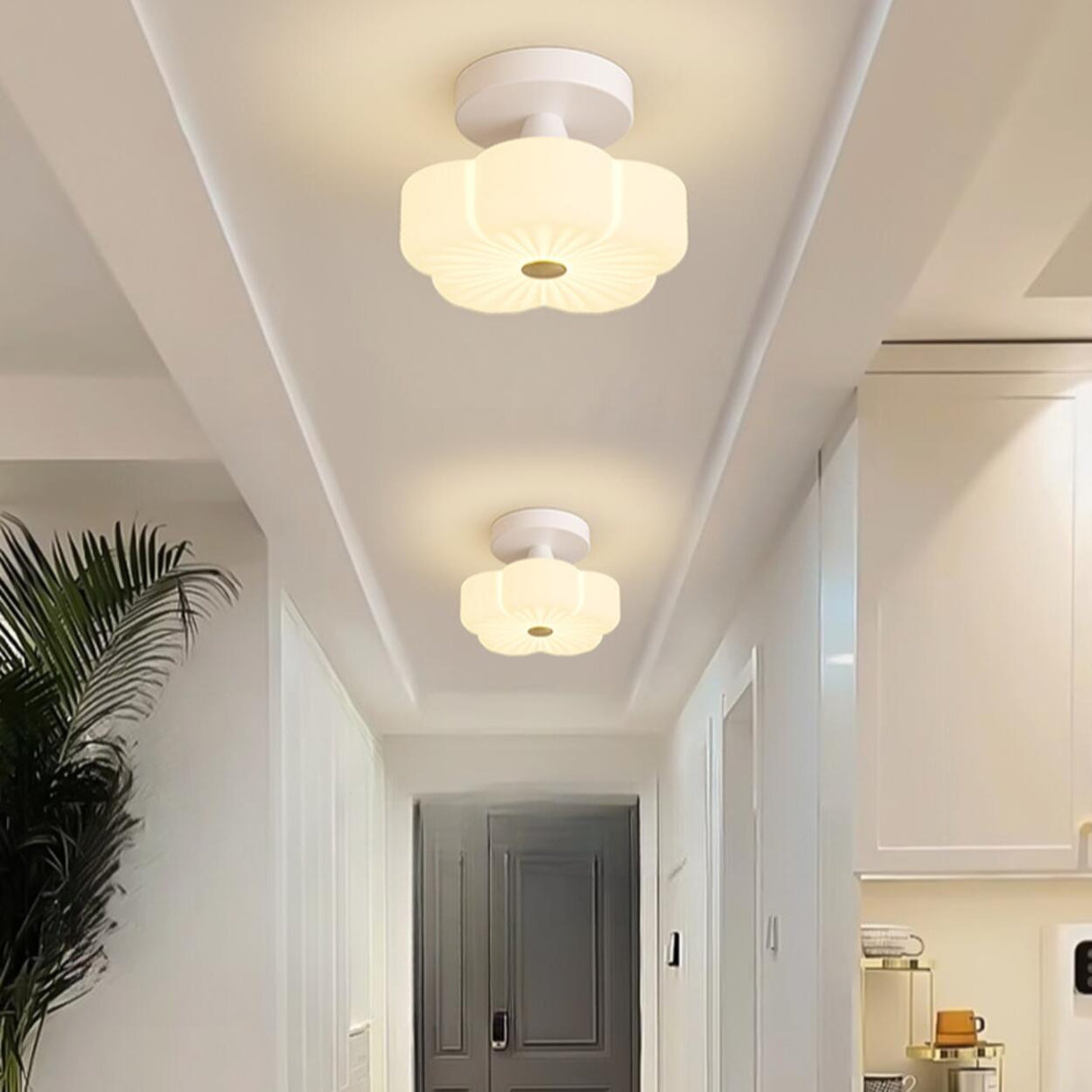 Hallway Flower White Semi-Flush Mount Ceiling Light Image - 8