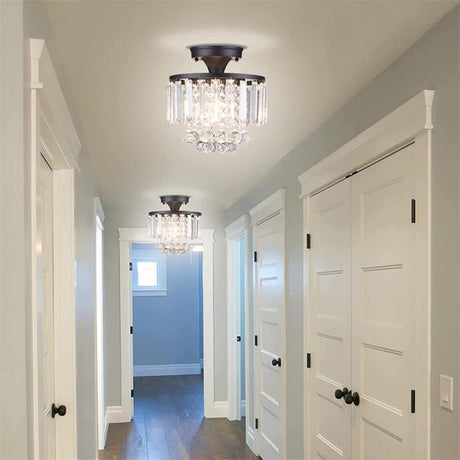 Hallway Geometric Crystal Semi-Flush Mount Ceiling Lamp Image - 1