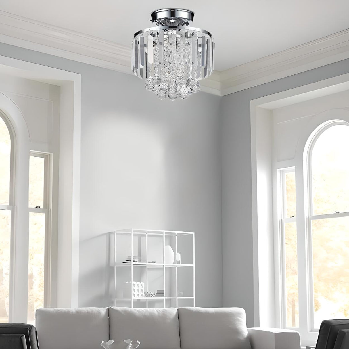 Hallway Geometric Crystal Semi-Flush Mount Ceiling Lamp Image - 14