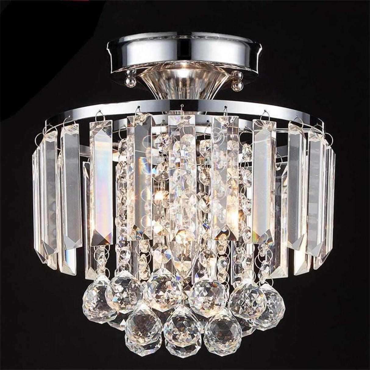 Hallway Geometric Crystal Semi-Flush Mount Ceiling Lamp Image - 6