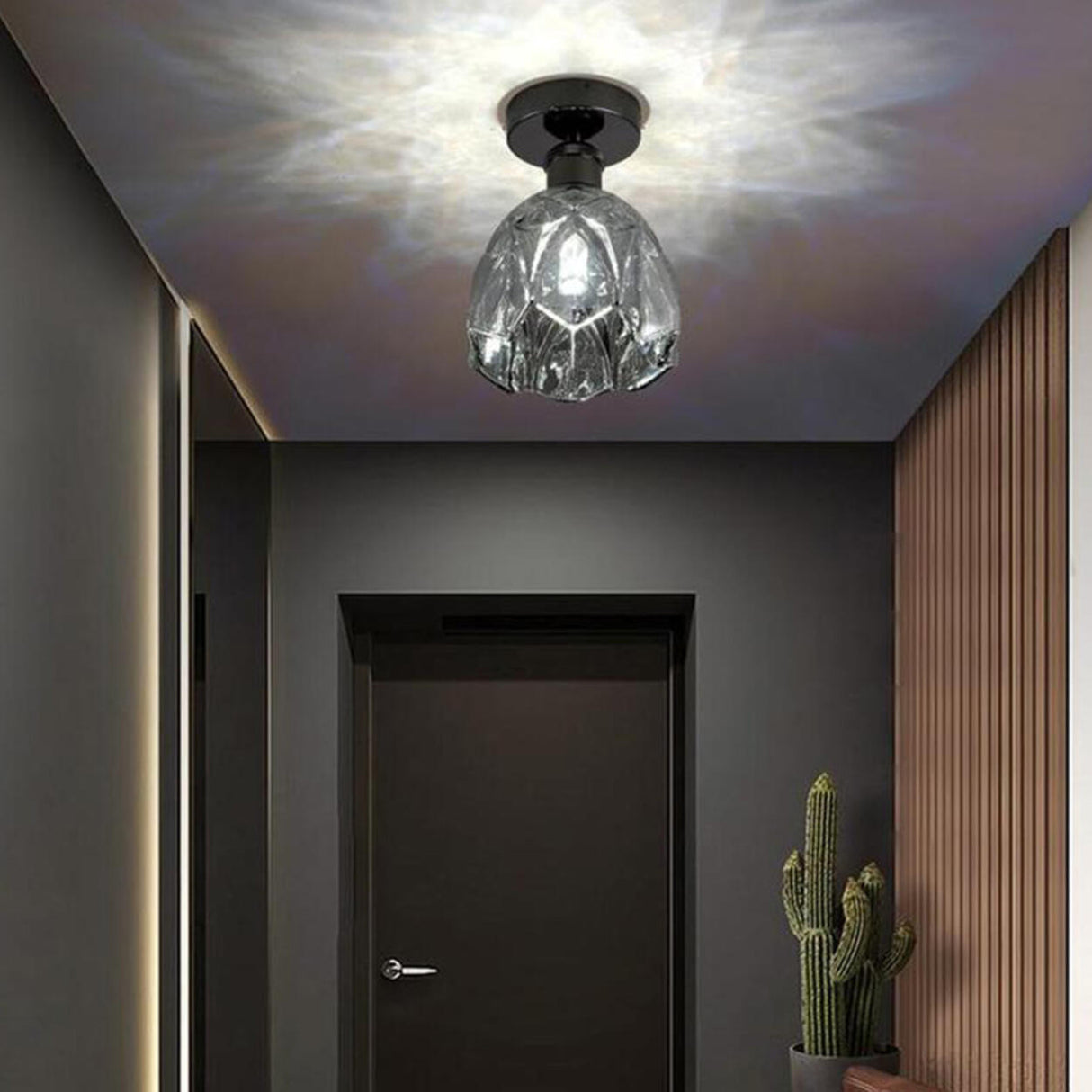 Hallway Glass Cup-Shaped Black Semi-Flush Mount Light Image - 15