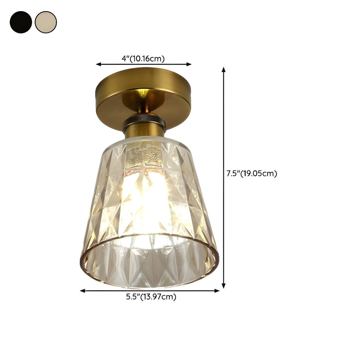 Hallway Glass Cup-Shaped Black Semi-Flush Mount Light 