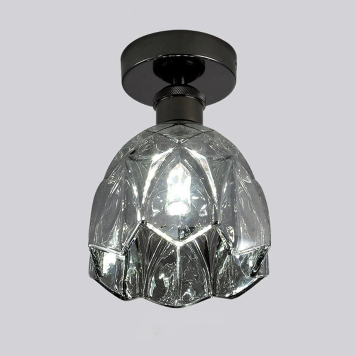 Hallway Glass Cup-Shaped Black Semi-Flush Mount Light Image - 8