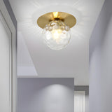 Hallway Glass Globe Gold Semi-Flush Mount Ceiling Light Image - 1