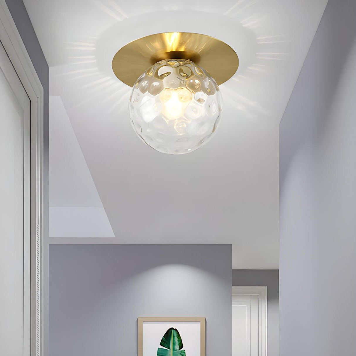 Hallway Glass Globe Gold Semi-Flush Mount Ceiling Light Image - 2