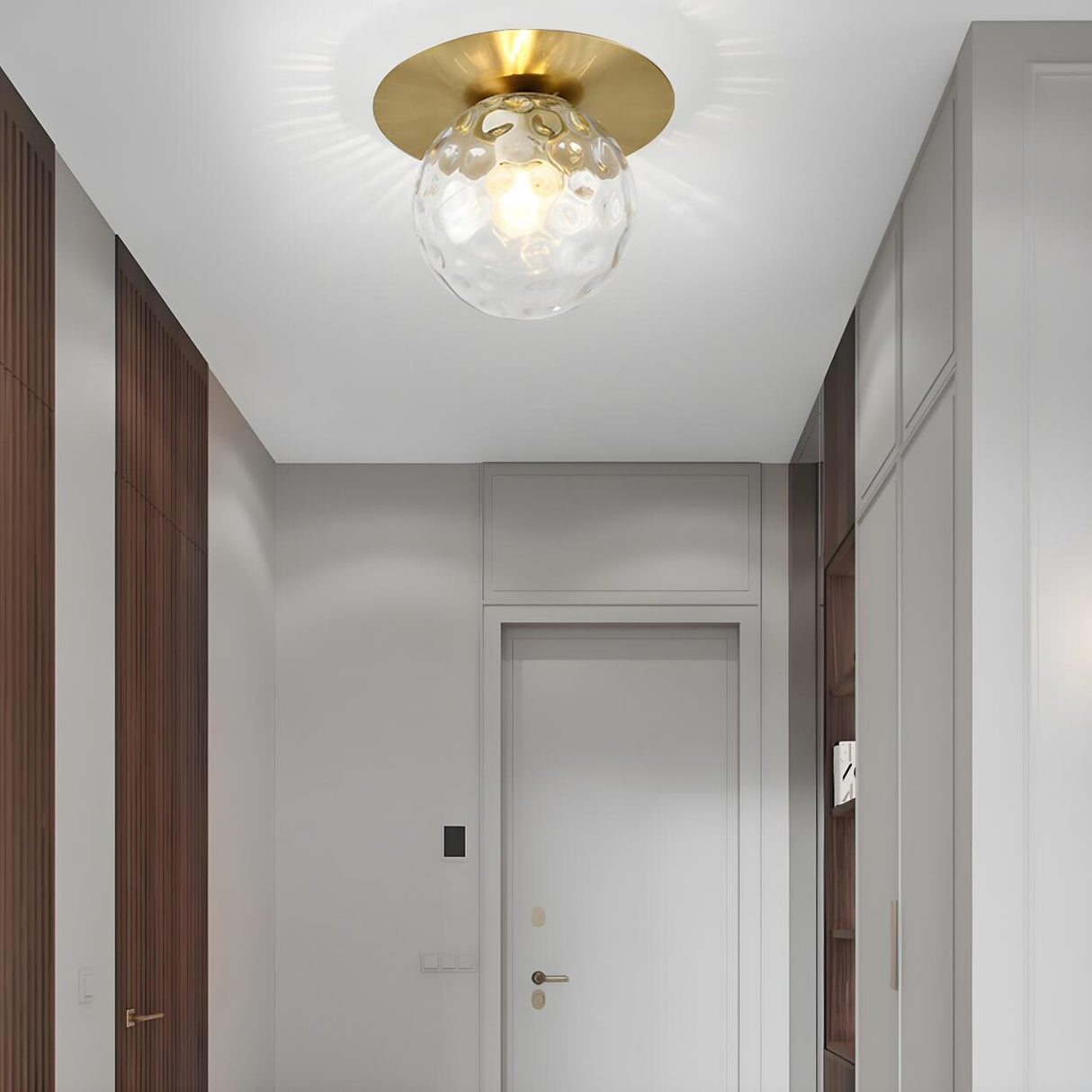 Hallway Glass Globe Gold Semi-Flush Mount Ceiling Light Image - 22