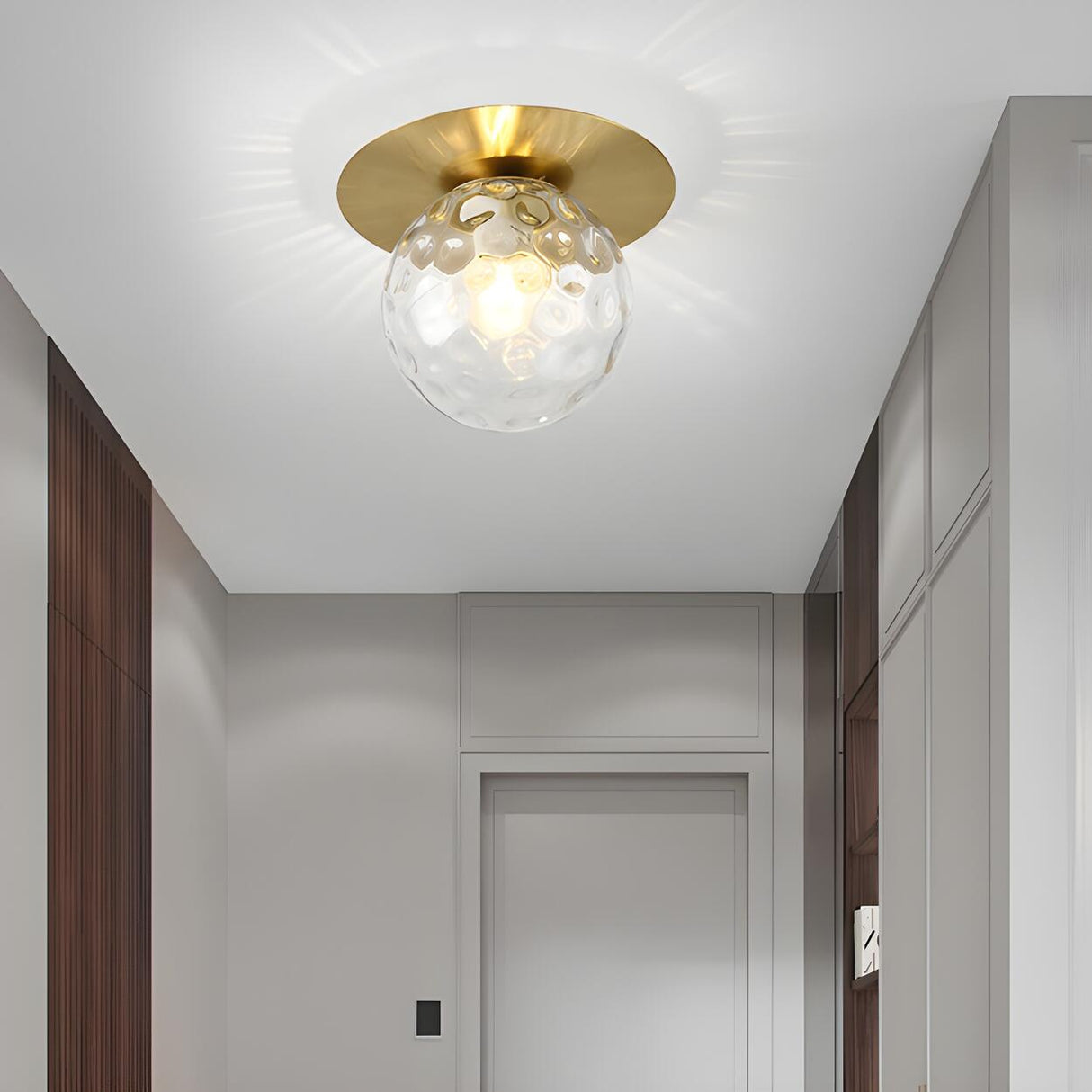 Hallway Glass Globe Gold Semi-Flush Mount Ceiling Light Image - 3