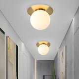 Hallway Glass Globe Gold Semi-Flush Mount Ceiling Light Image - 4