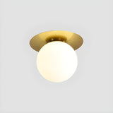 Hallway Glass Globe Gold Semi-Flush Mount Ceiling Light Image - 6