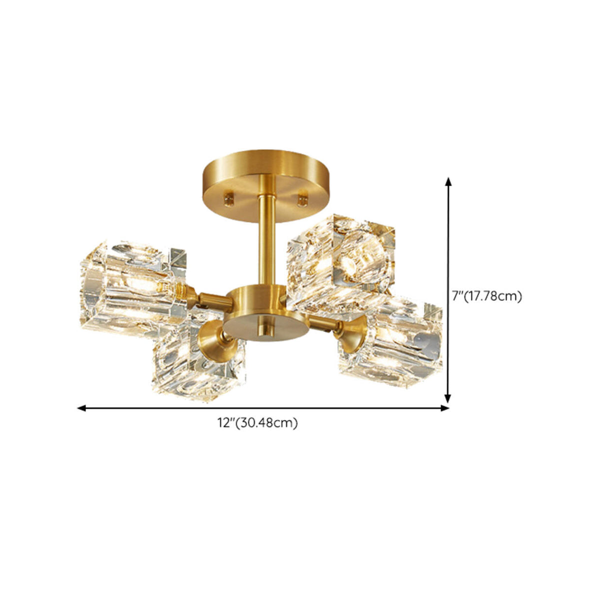 Hallway Gold Crystal Cube Semi-Flush Mount Lamp 3-Light Image - 14