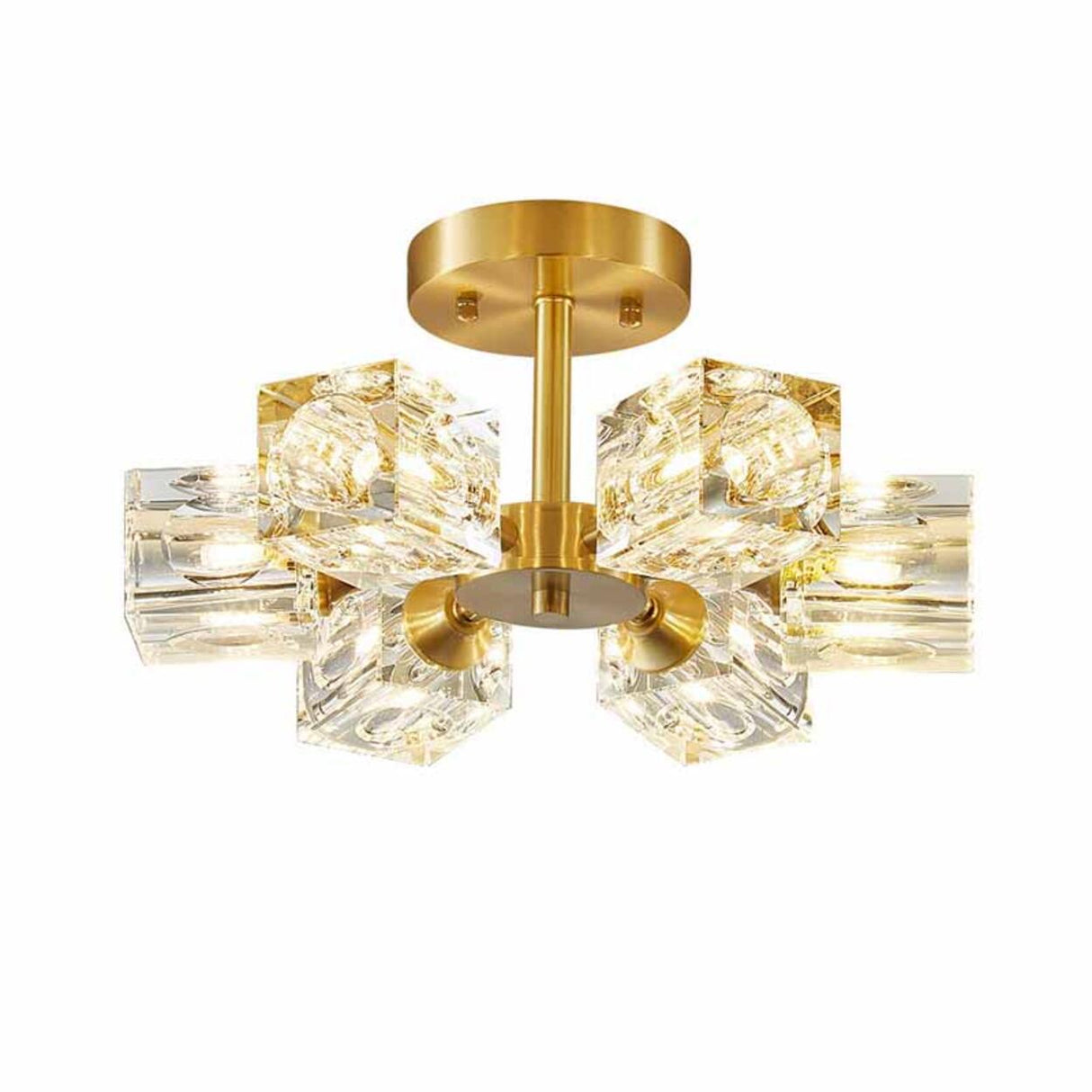 Hallway Gold Crystal Cube Semi-Flush Mount Lamp 3-Light Image - 5