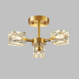 Hallway Gold Crystal Cube Semi-Flush Mount Lamp 3-Light Image - 6