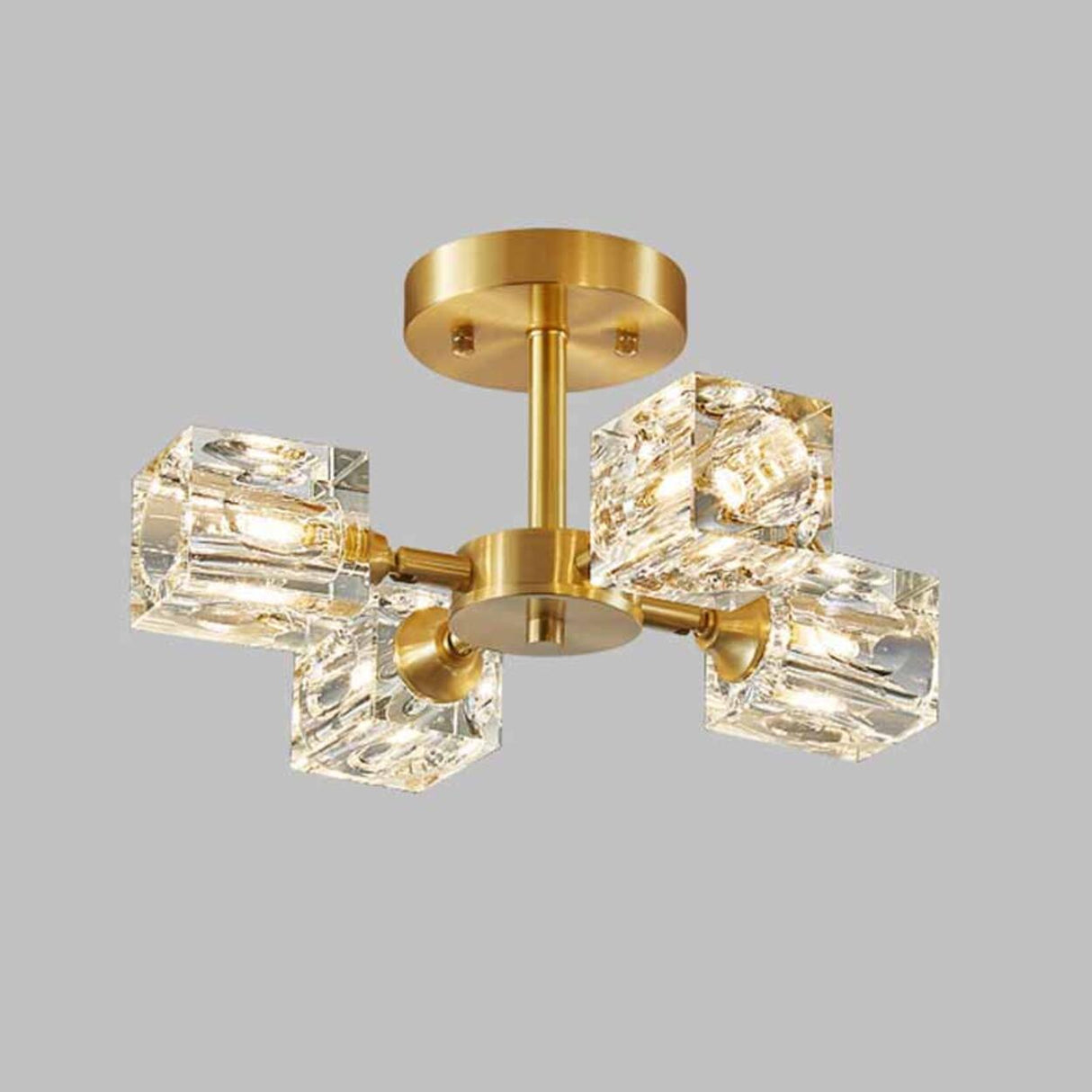 Hallway Gold Crystal Cube Semi-Flush Mount Lamp 3-Light Image - 7