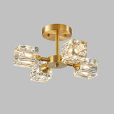 Hallway Gold Crystal Cube Semi-Flush Mount Lamp 3-Light Image - 7