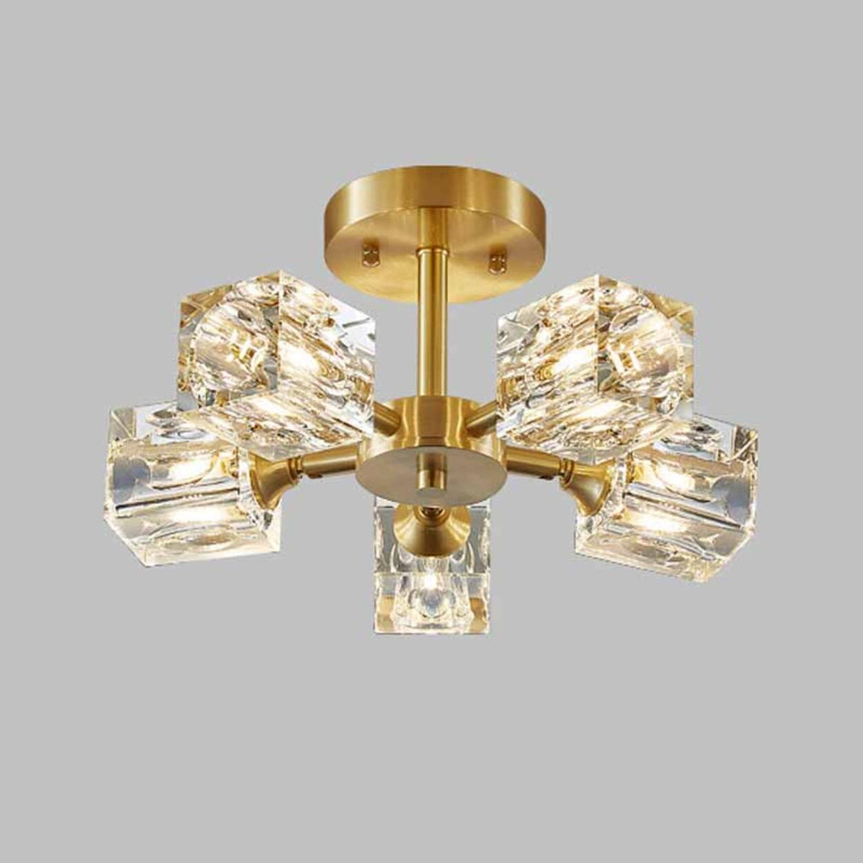 Hallway Gold Crystal Cube Semi-Flush Mount Lamp 3-Light Image - 8