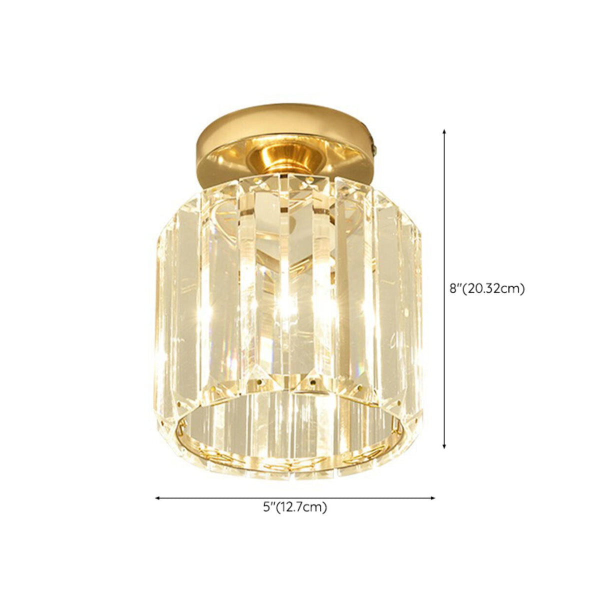 Hallway Gold Crystal Cylinder Semi-Flush Mount Light 