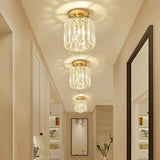 Hallway Gold Crystal Cylinder Semi-Flush Mount Light Image - 2