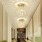 Hallway Gold Crystal Cylinder Semi-Flush Mount Light Image - 3