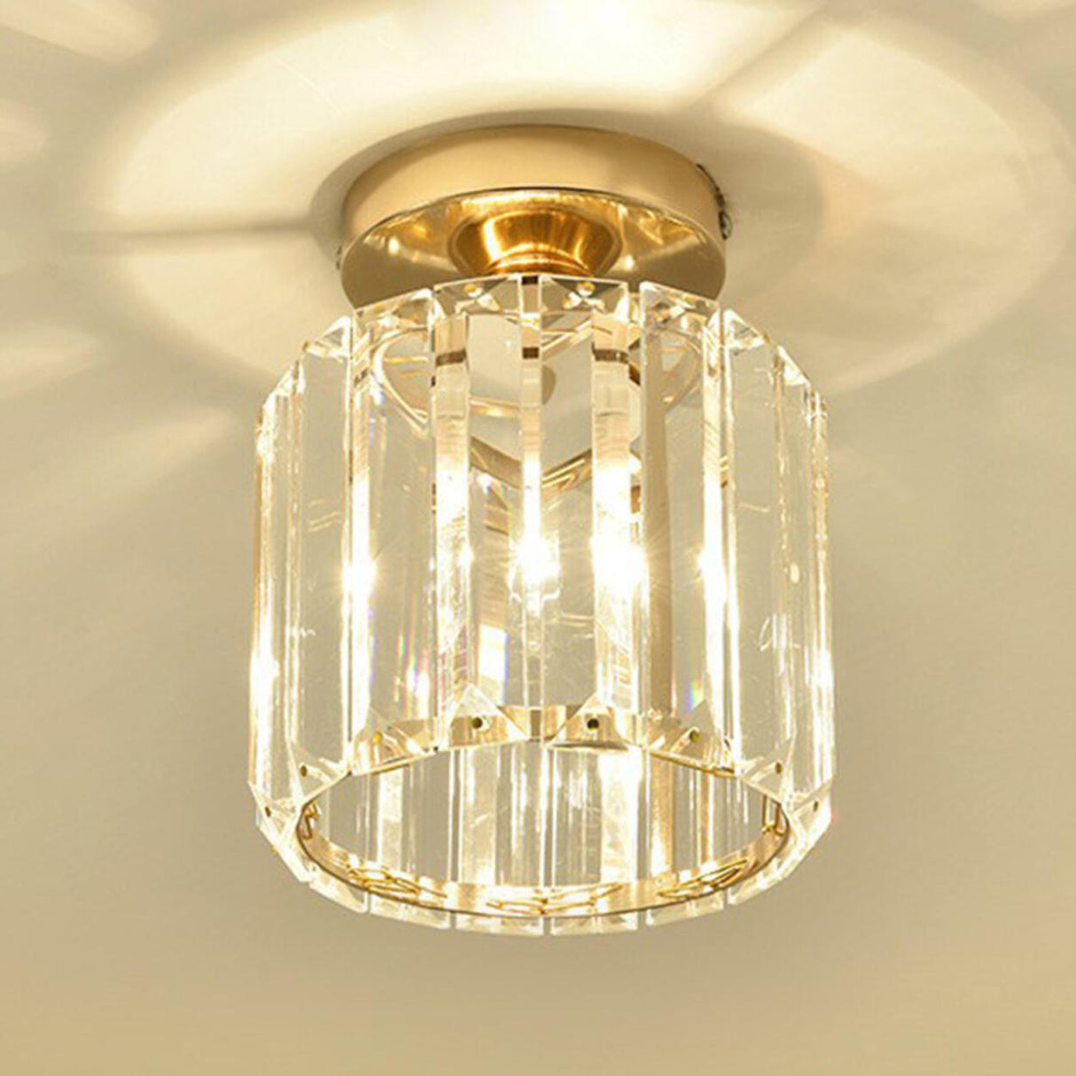 Hallway Gold Crystal Cylinder Semi-Flush Mount Light Image - 6