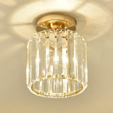 Hallway Gold Crystal Cylinder Semi-Flush Mount Light Image - 6