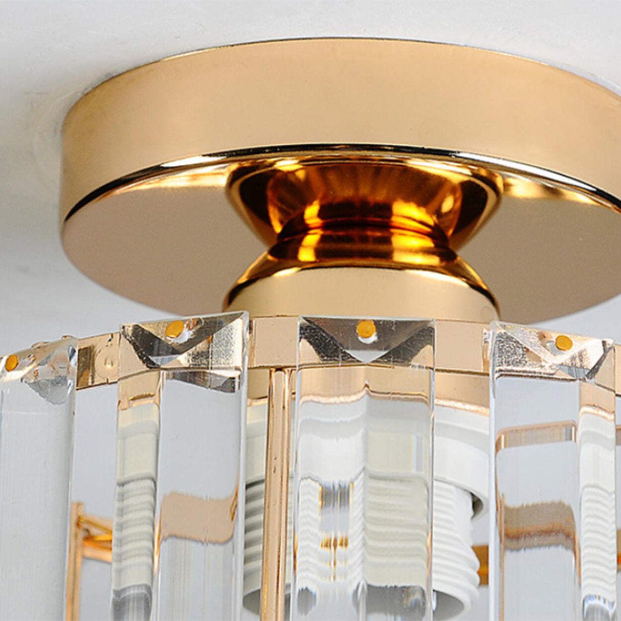 Hallway Gold Crystal Cylinder Semi-Flush Mount Light Image - 7