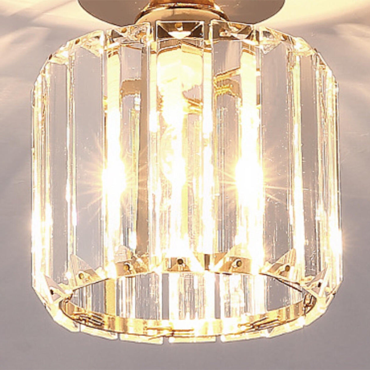 Hallway Gold Crystal Cylinder Semi-Flush Mount Light Image - 8