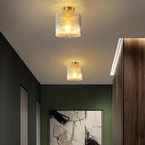 Hallway Gold Cylinder Clear Glass Semi-Flush Mount Lamp Image - 1