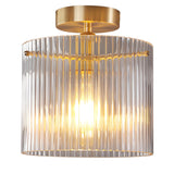 Hallway Gold Cylinder Clear Glass Semi-Flush Mount Lamp Image - 5