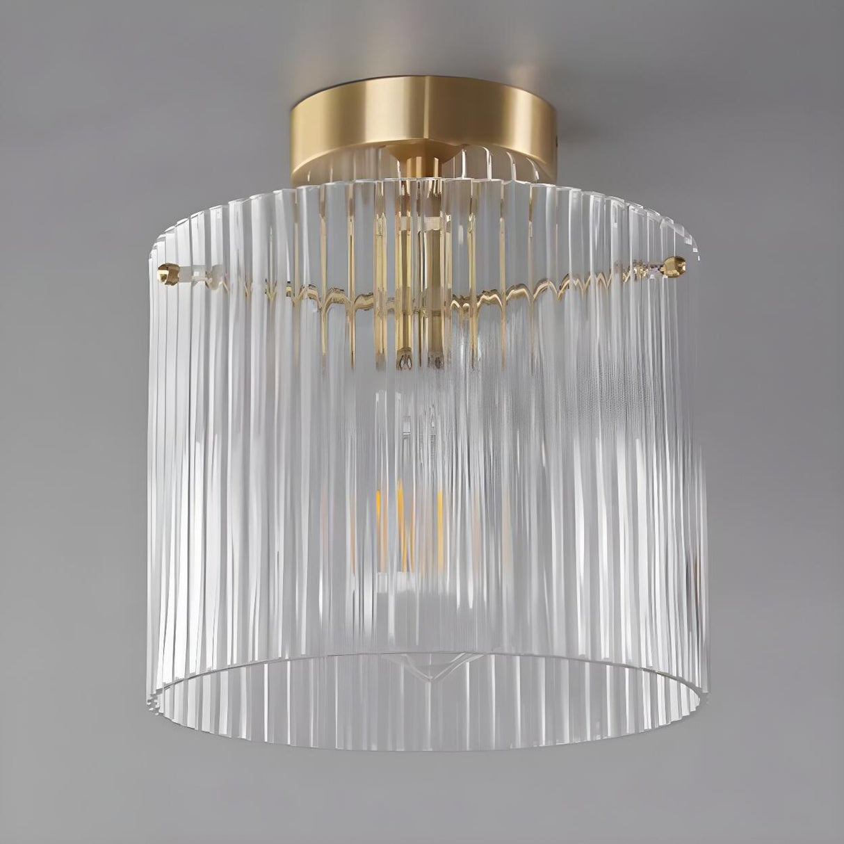 Hallway Gold Cylinder Clear Glass Semi-Flush Mount Lamp Image - 8