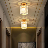 Hallway Gold Cylinder Crystal Semi-Flush Mount Light Image - 1