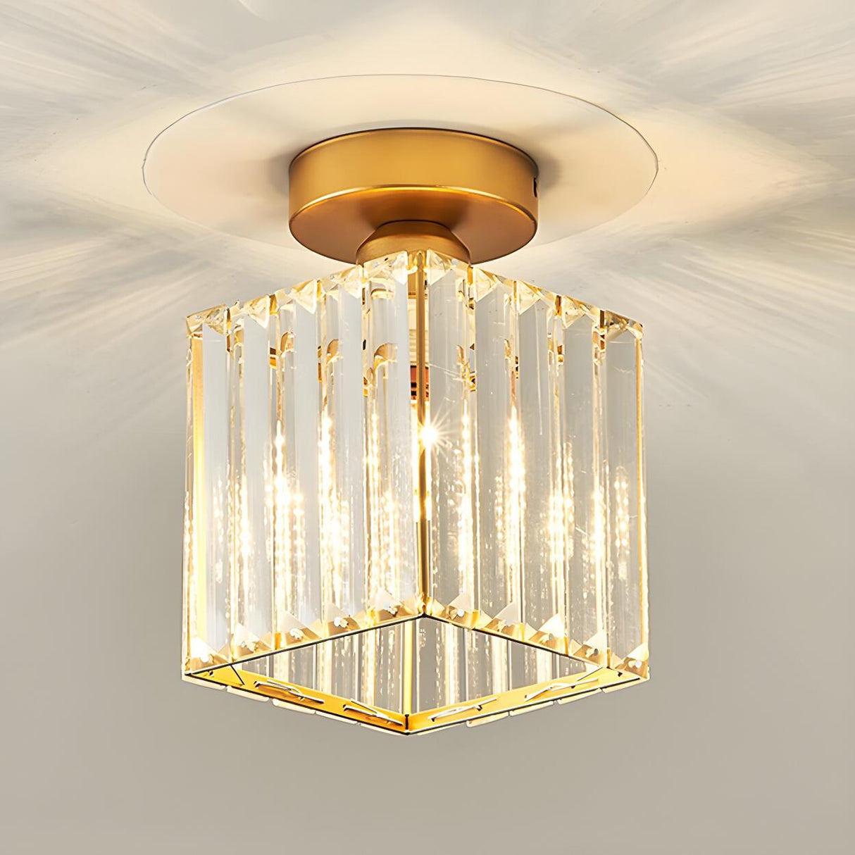 Hallway Gold Cylinder Crystal Semi-Flush Mount Light Image - 10