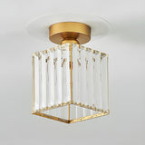 Hallway Gold Cylinder Crystal Semi-Flush Mount Light Image - 11