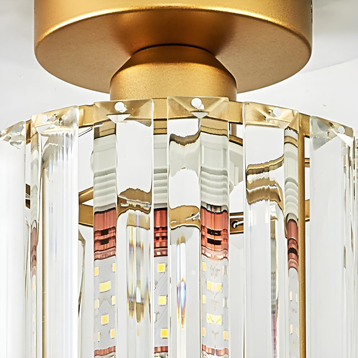 Hallway Gold Cylinder Crystal Semi-Flush Mount Light Image - 12