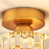 Hallway Gold Cylinder Crystal Semi-Flush Mount Light Image - 13