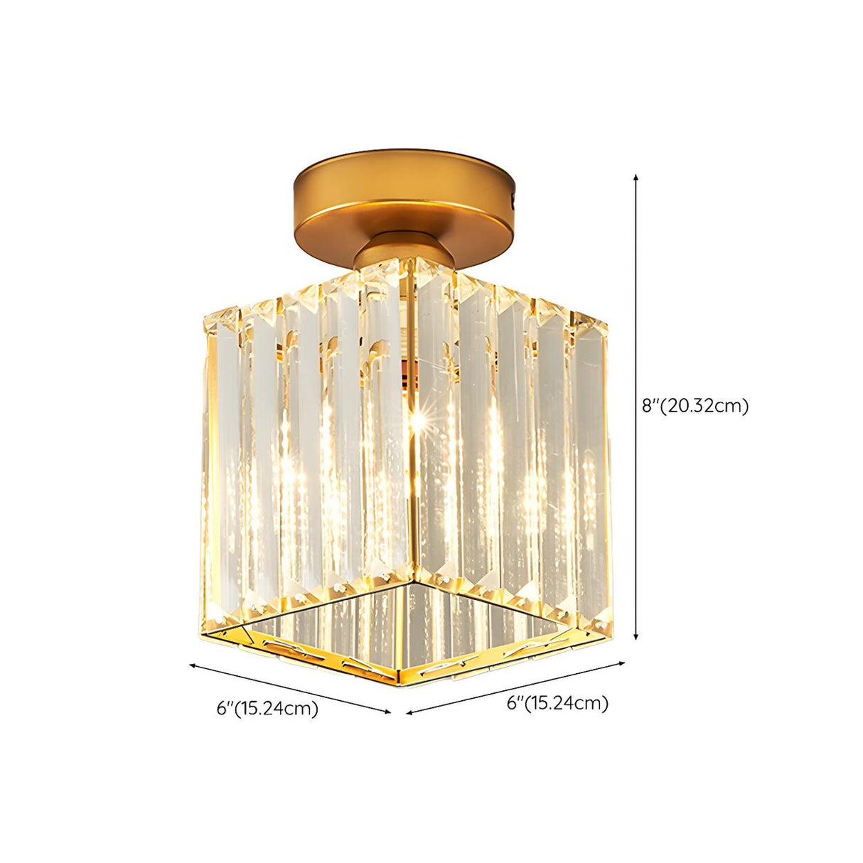 Hallway Gold Cylinder Crystal Semi-Flush Mount Light 