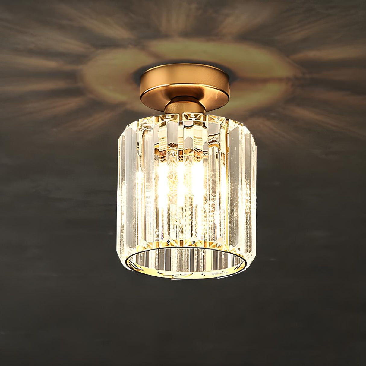 Hallway Gold Cylinder Crystal Semi-Flush Mount Light Image - 2