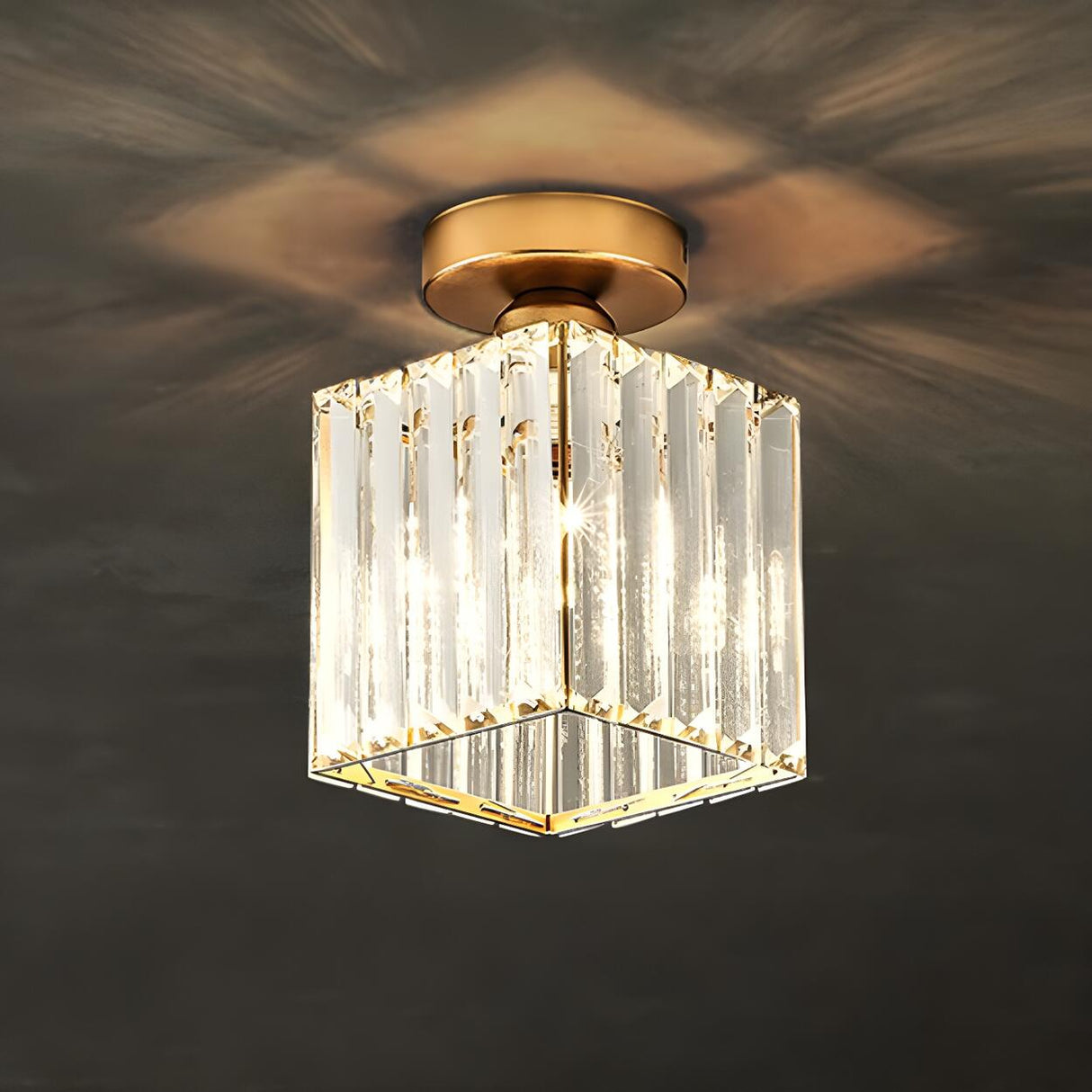 Hallway Gold Cylinder Crystal Semi-Flush Mount Light Image - 3