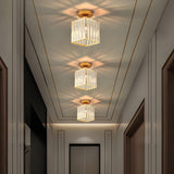 Hallway Gold Cylinder Crystal Semi-Flush Mount Light Image - 5