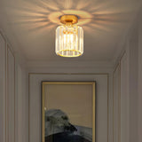 Hallway Gold Cylinder Crystal Semi-Flush Mount Light Image - 6