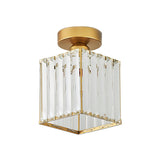 Hallway Gold Cylinder Crystal Semi-Flush Mount Light Image - 7