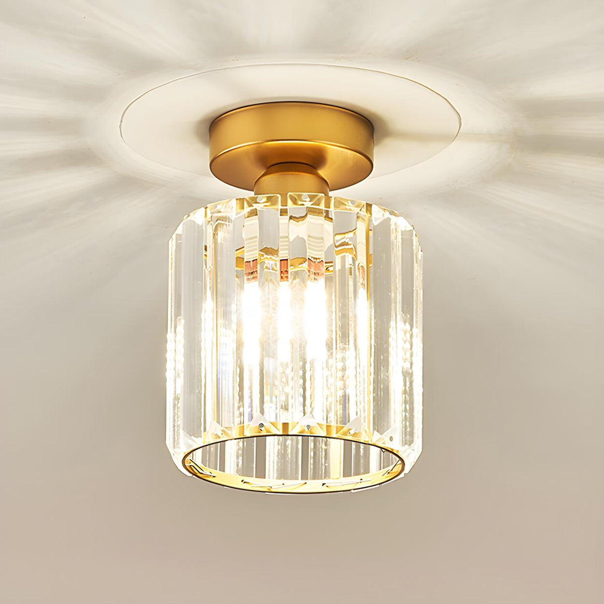 Hallway Gold Cylinder Crystal Semi-Flush Mount Light Image - 8