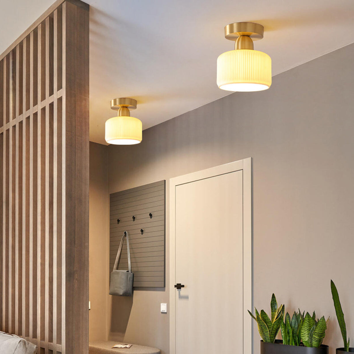 Hallway Gold Cylinder Semi-Flush Mount Ceiling Lamp Image - 1