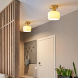 Hallway Gold Cylinder Semi-Flush Mount Ceiling Lamp Image - 1