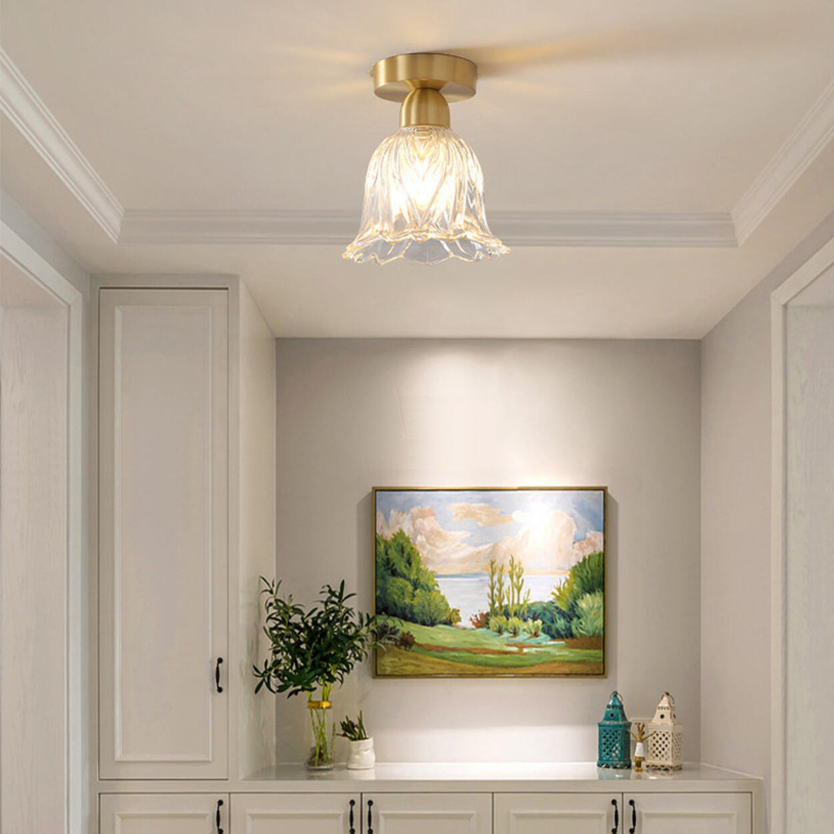 Hallway Gold Cylinder Semi-Flush Mount Ceiling Lamp Image - 3