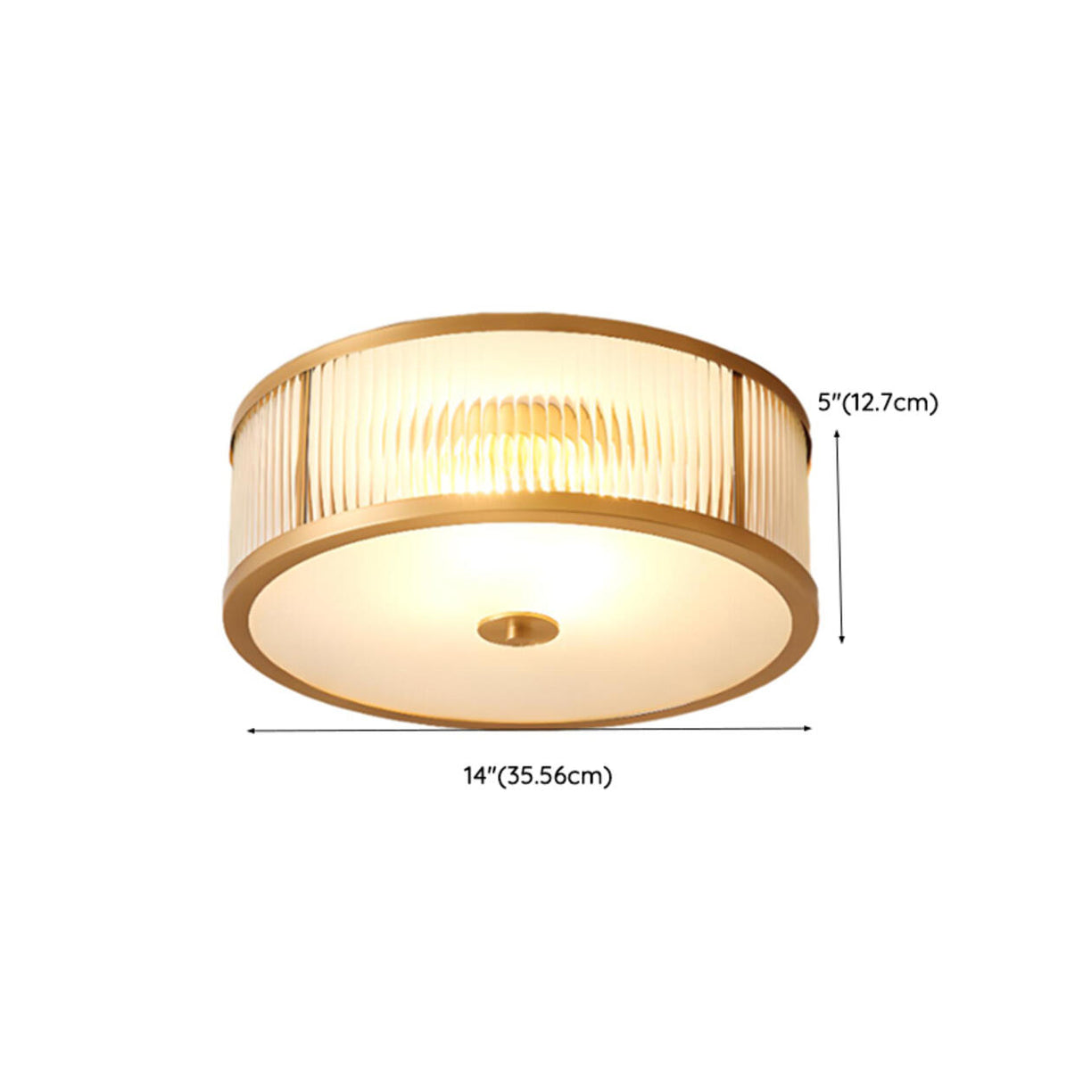 Hallway Gold Drum Ribbed Glass Semi-Flush Mount Light 