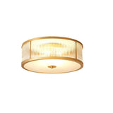 Hallway Gold Drum Ribbed Glass Semi-Flush Mount Light Image - 5