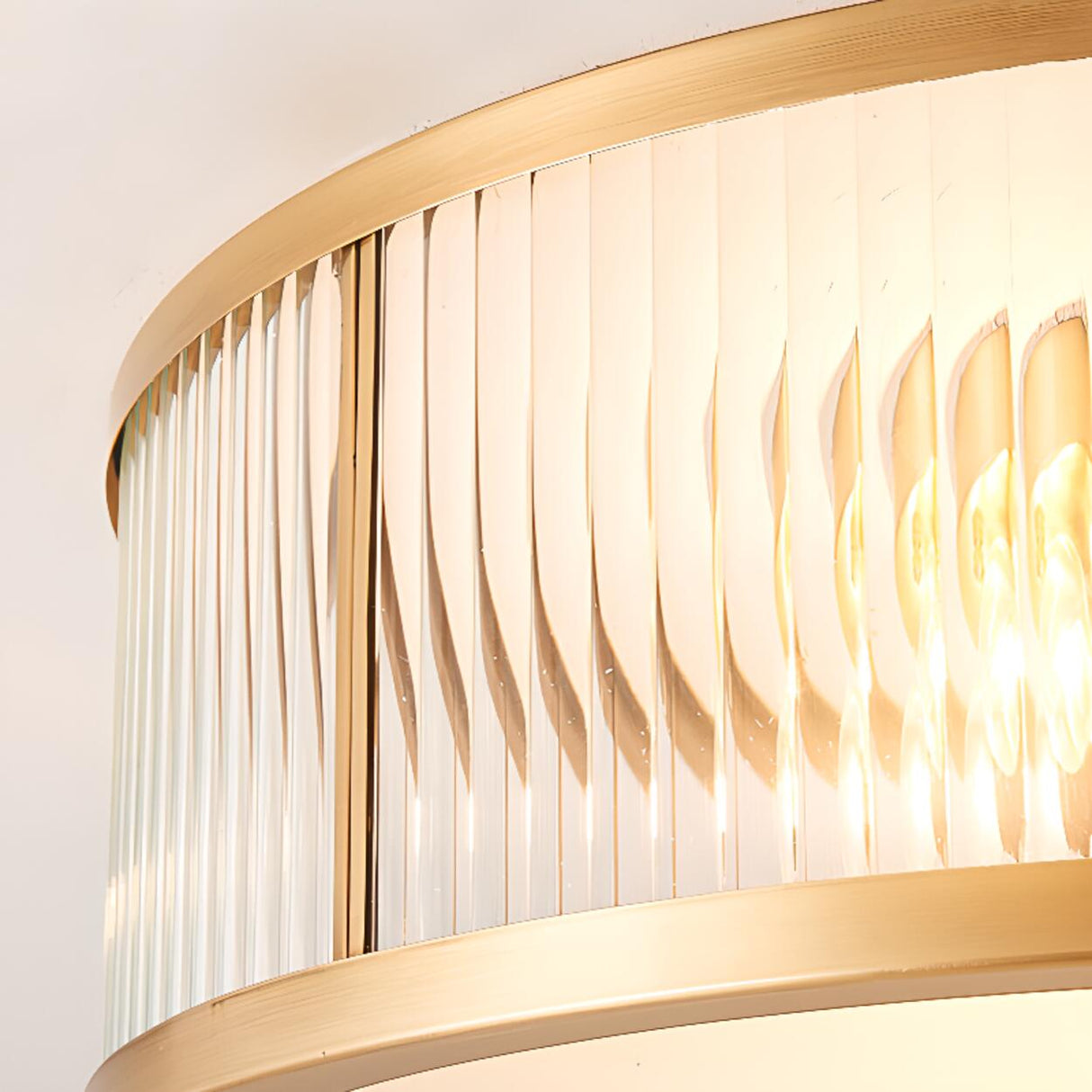 Hallway Gold Drum Ribbed Glass Semi-Flush Mount Light Image - 8