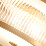 Hallway Gold Drum Ribbed Glass Semi-Flush Mount Light Image - 9